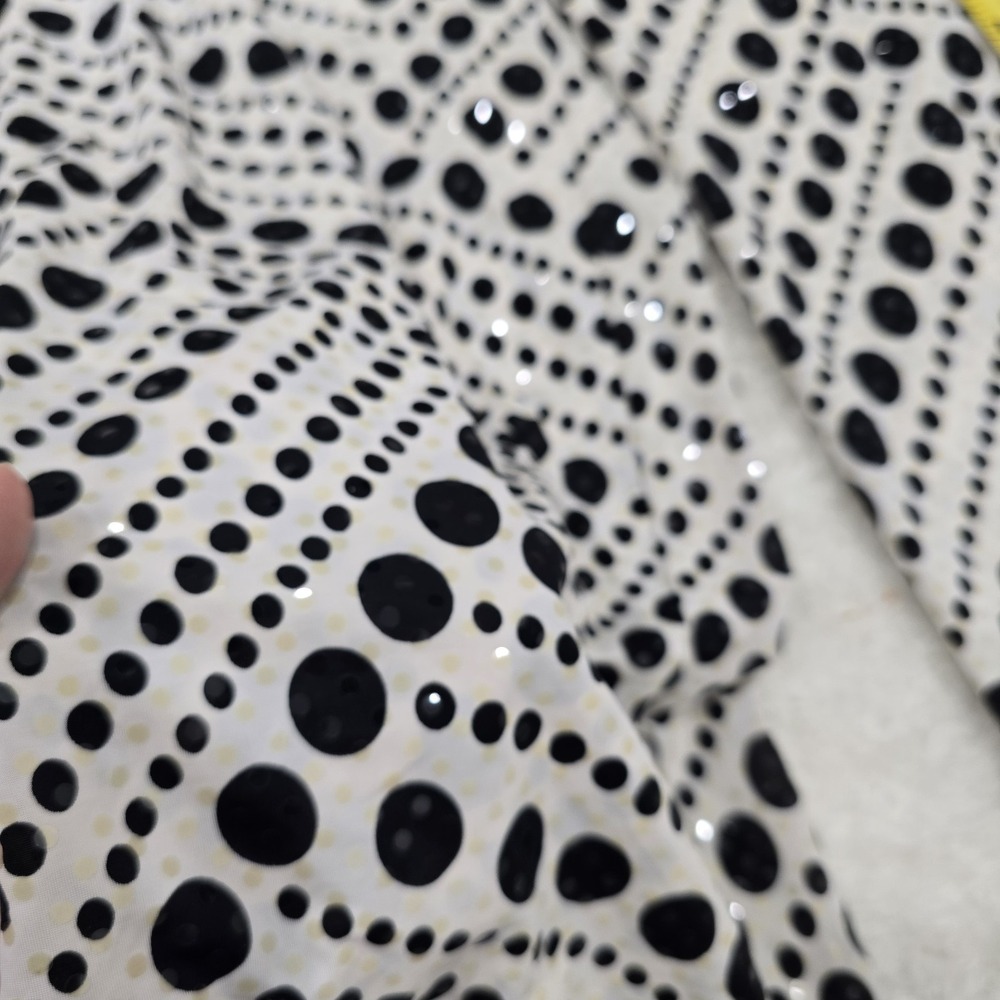 TOWER Vintage 90s Polka‎ Dot Wide Leg Palazzo Pants White Black Sequin Size M - Picture 5 of 13